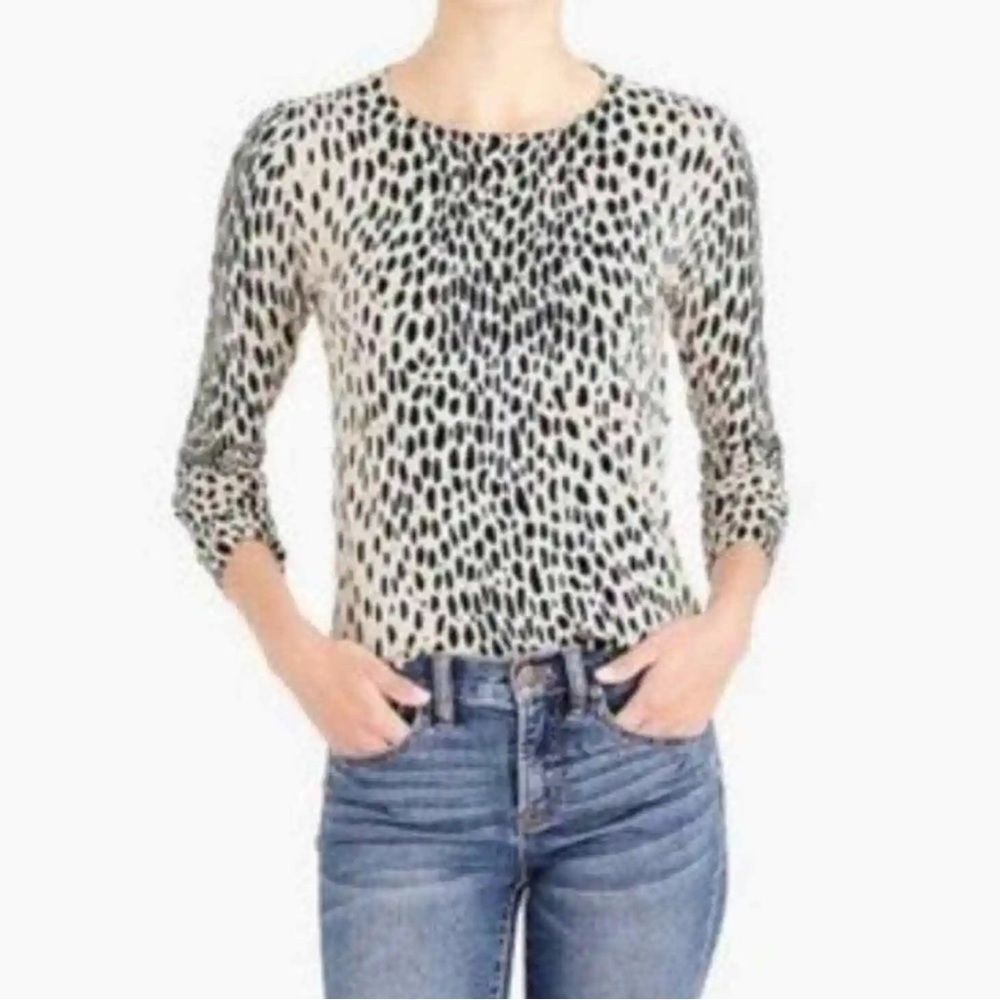 J. Crew Mercantile Animal Print Cotton Lightweight Pullover Sweater Black Sz XS